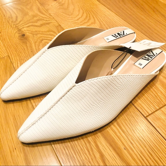 NWT Zara Animal Embossed Leather White Mules - Picture 6 of 8